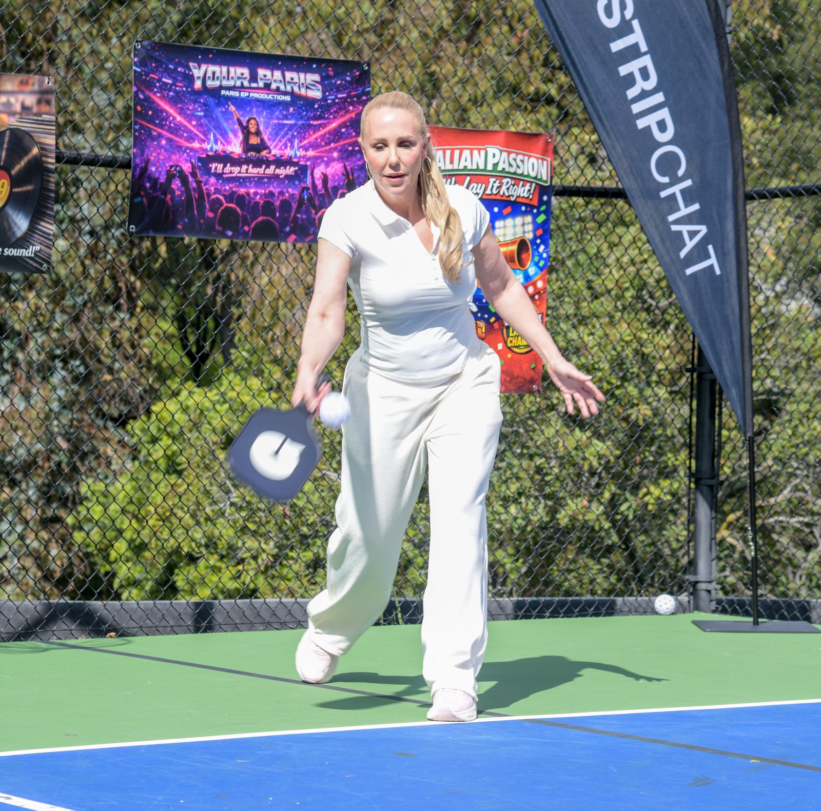 The Stripchat House pickleball tournament in racquet-club uniforms on the private Hollywood Hills court