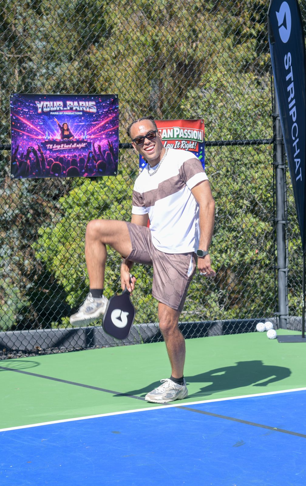 The Stripchat House pickleball tournament in racquet-club uniforms on the private Hollywood Hills court