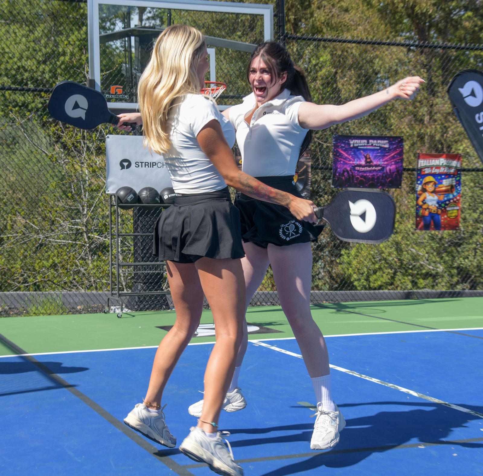 The Stripchat House pickleball tournament in racquet-club uniforms on the private Hollywood Hills court