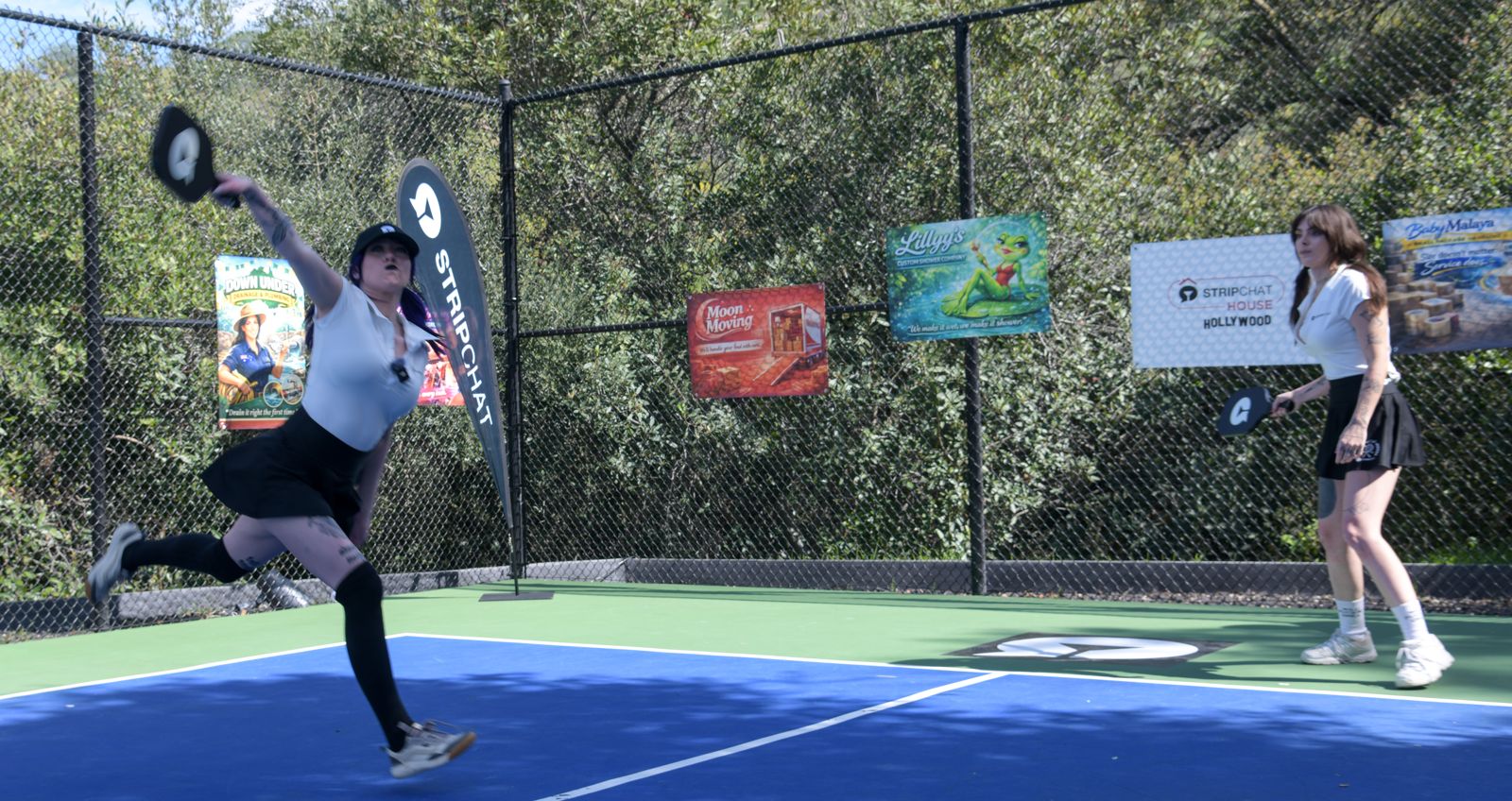 The Stripchat House pickleball tournament in racquet-club uniforms on the private Hollywood Hills court