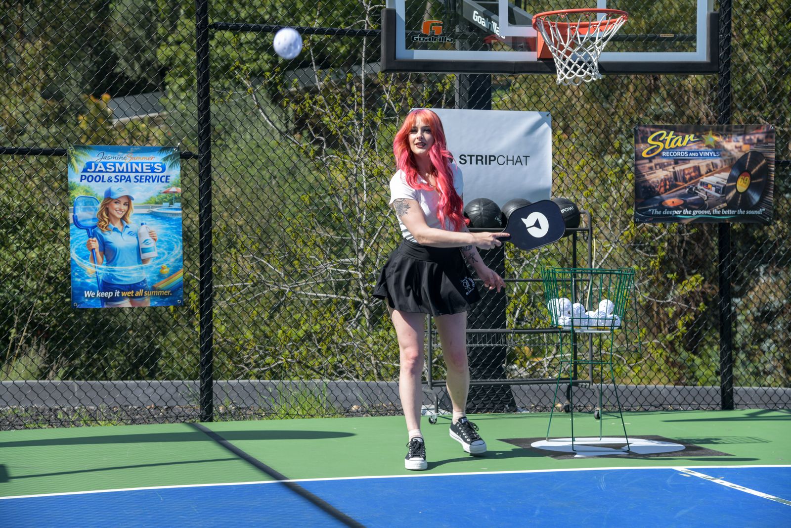 The Stripchat House pickleball tournament in racquet-club uniforms on the private Hollywood Hills court