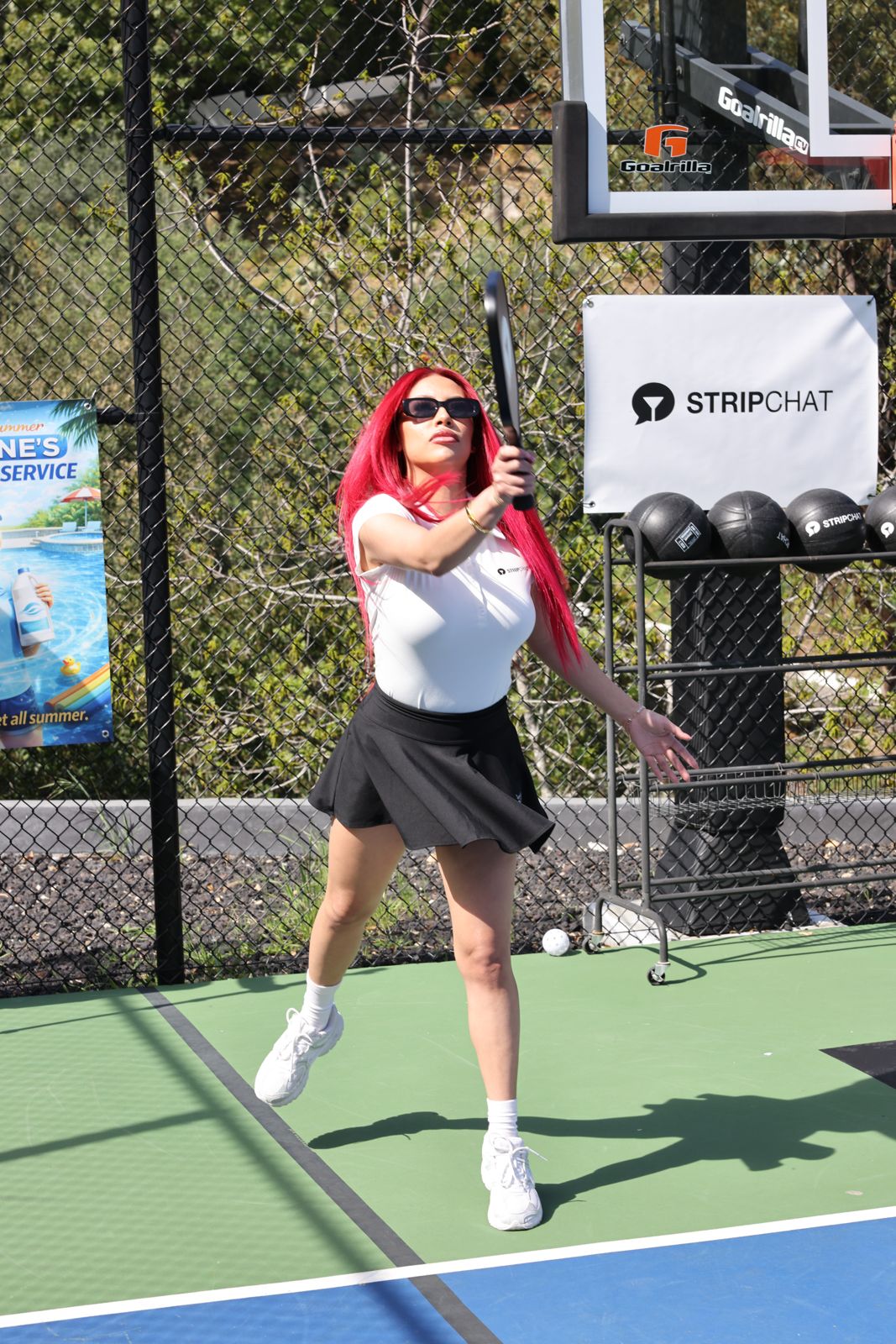 The Stripchat House pickleball tournament in racquet-club uniforms on the private Hollywood Hills court
