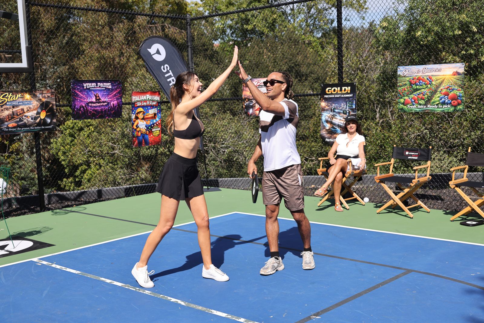 The Stripchat House pickleball tournament in racquet-club uniforms on the private Hollywood Hills court