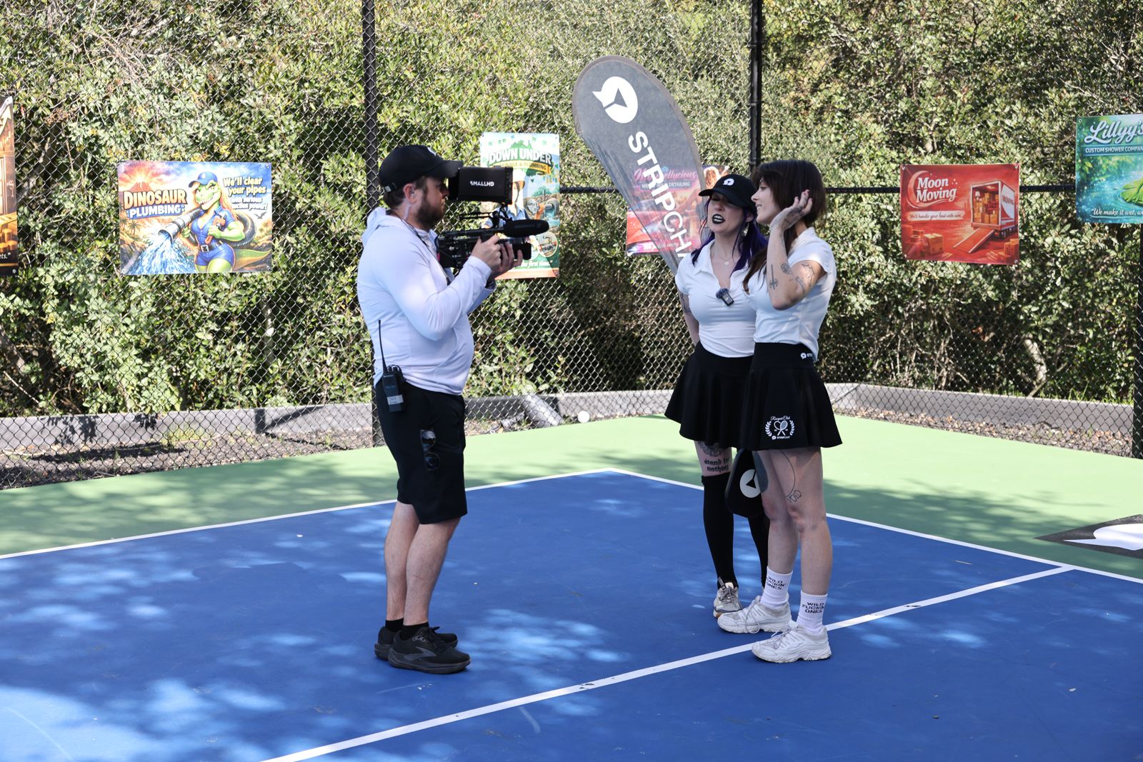 The Stripchat House pickleball tournament in racquet-club uniforms on the private Hollywood Hills court