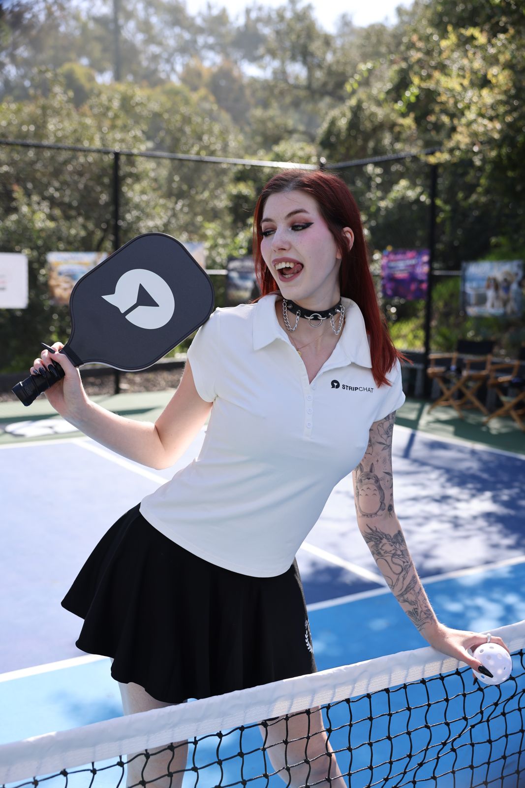 Stripchat House cast members in racquet club uniforms at the house pickleball tournament