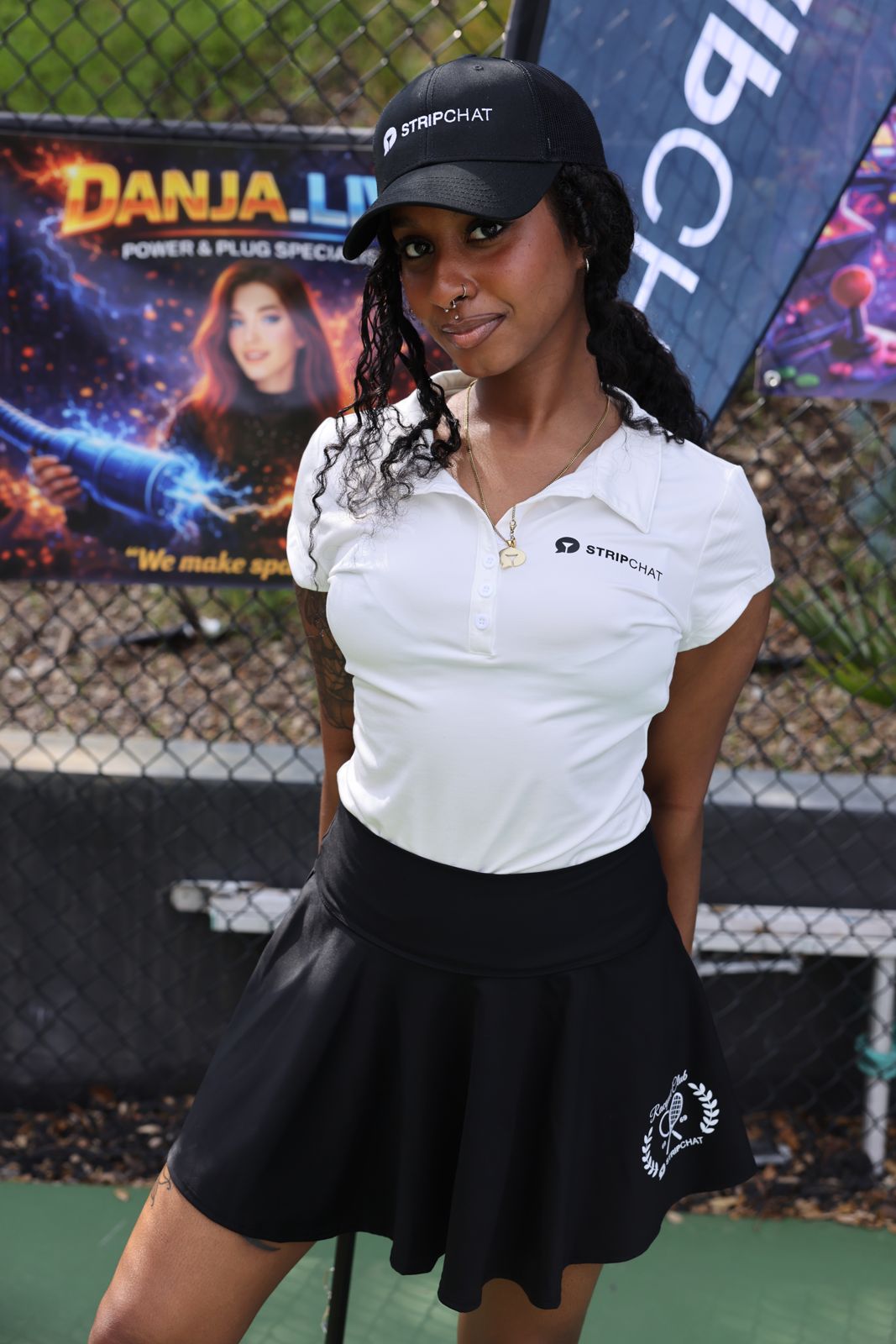 Stripchat House cast members in racquet club uniforms at the house pickleball tournament