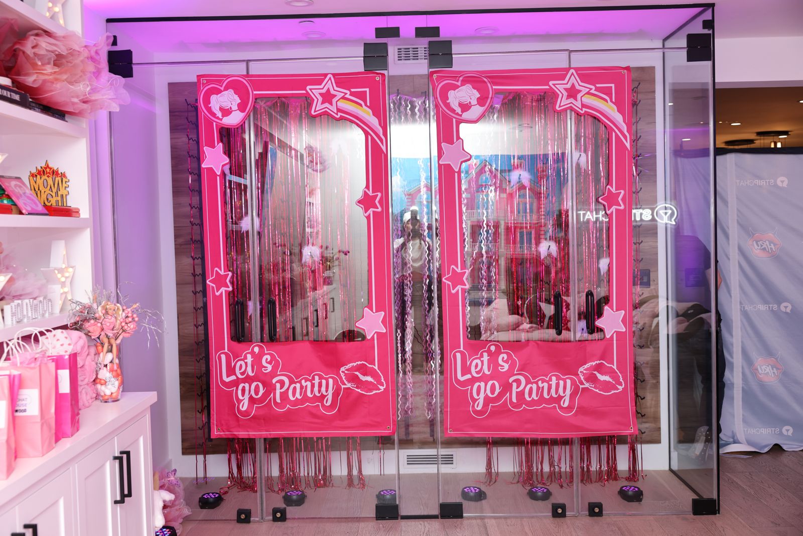 The Barbie-themed pink bedroom inside the Stripchat House Hollywood mansion